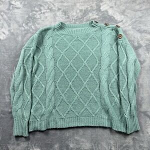 PINK CLOVER Size Large Crew Neck Sweater Button Detail Light Blue